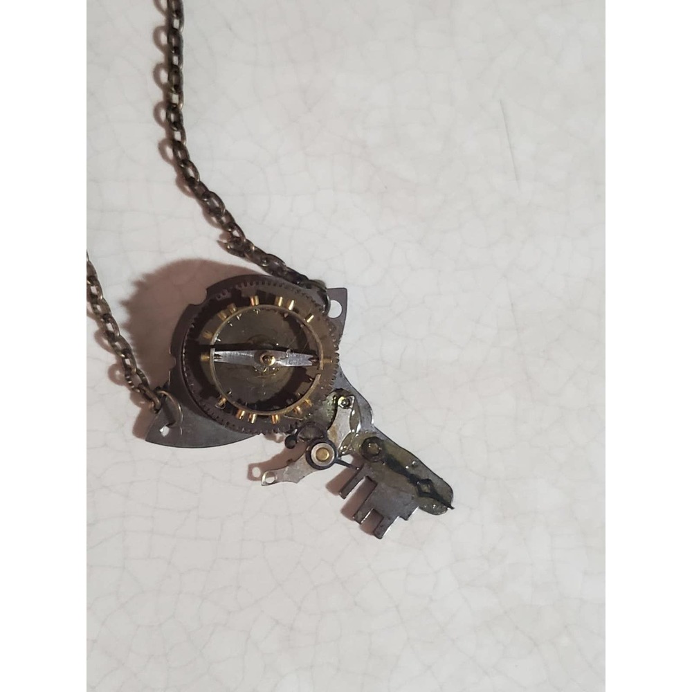 Ooak handmade steampunk necklace antique pocket watch parts pieces gears vintage